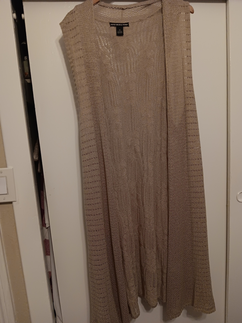 Beige Open Knit Long Vest - 3XL